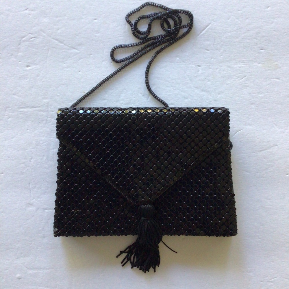 VINTAGE STAR BAGS BLACK METAL MESH EVENING BAG